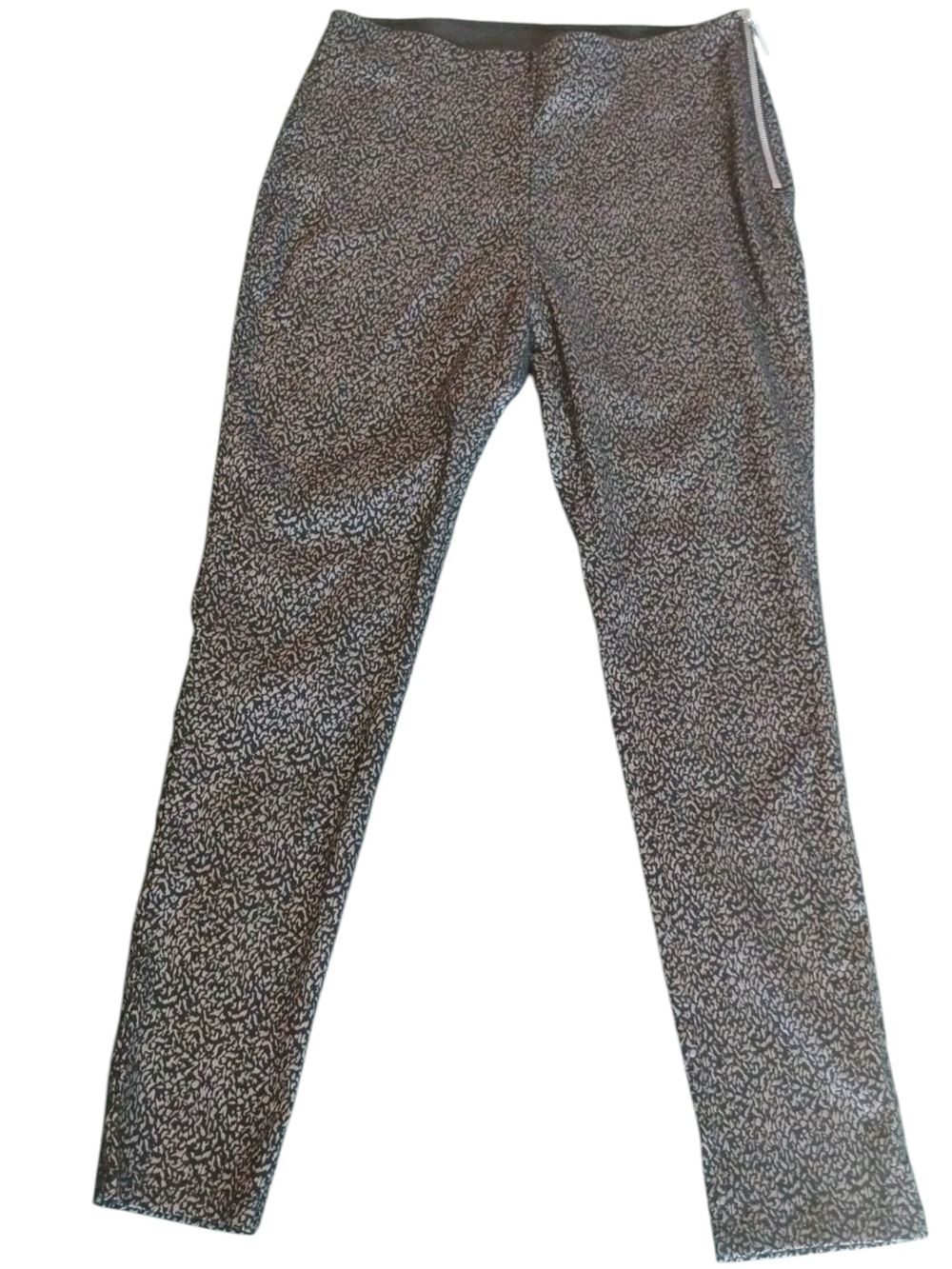 DKNY Women's  Black &  Silver Patterned Skinny Pants Side Zip SZ M